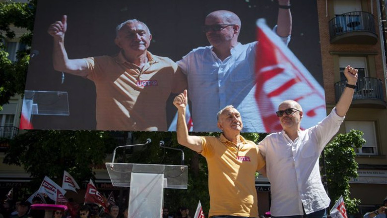 Pepe Álvarez (UGT) y Unai Sordo (CCOO), en un encuentro con negociadores bajo el lema 'Salarios o conflicto' | Juan Barbosa - Europa Press ep el secretario general de ugt pepe alvarez i y el de ccoo unai sordo d durante un encuentro