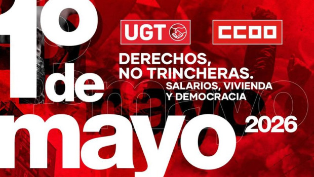ep cartel del 1 de mayo con el lema para 2026 derechos no trincheras salarios vivienda y democracia