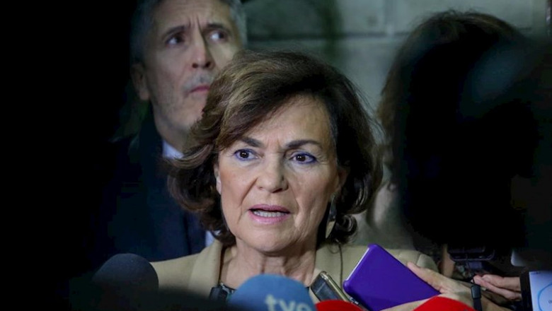 ep la vicepresidenta del gobierno en funciones carmen calvo habla con los medios durante el acto en