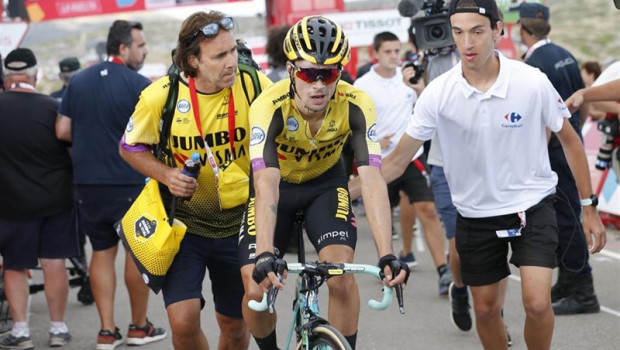 ep 28 august 2019 spain javalambre slovenian cyclist primoz roglic of team jumbo-visma is seen after