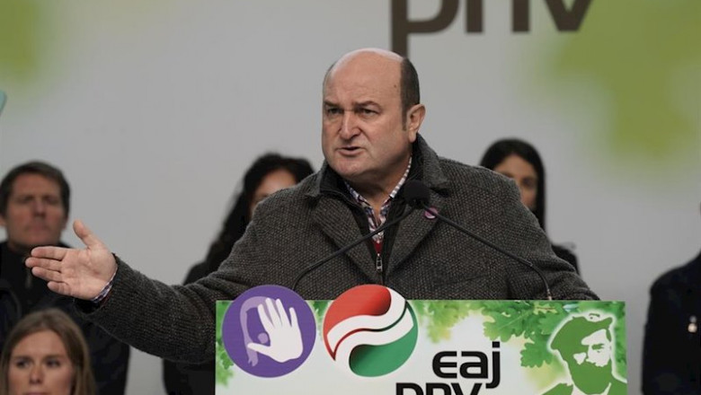 El presidente del PNV, Andoni Ortuzar, hablando durante un acto político del EAJ-PNV con motivo del 116 aniversario del fallecimiento de Sabino Arana en Sukarrieta (Vizcaya) a 24 de noviembre de 2019 | H.Bilbao - Europa Press ep el presidente del pnv andoni ortuzar hablando durante un acto politico del eaj-pnv con motivo del