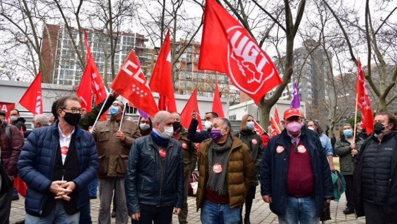 ep los secretarios generales de ccoo y ugt unai sordo y pepe alvarez durante la concentracion de ep los secretarios generales de ccoo y ugt unai sordo y pepe alvarez durante la concentracion de