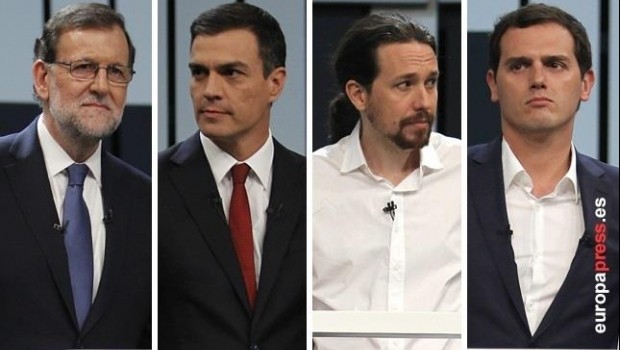 ep montajelos cuatro lideres politicos rajoy pedro sanchez pablo iglesias y
