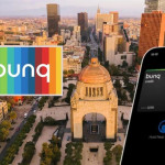 ep logo del neobanco bunq superpuesto sobre una foto de ciudad de mexico
