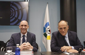 ep luis rubiales y javier tebas antes de una asamblea gerneral extraordinaria de laliga