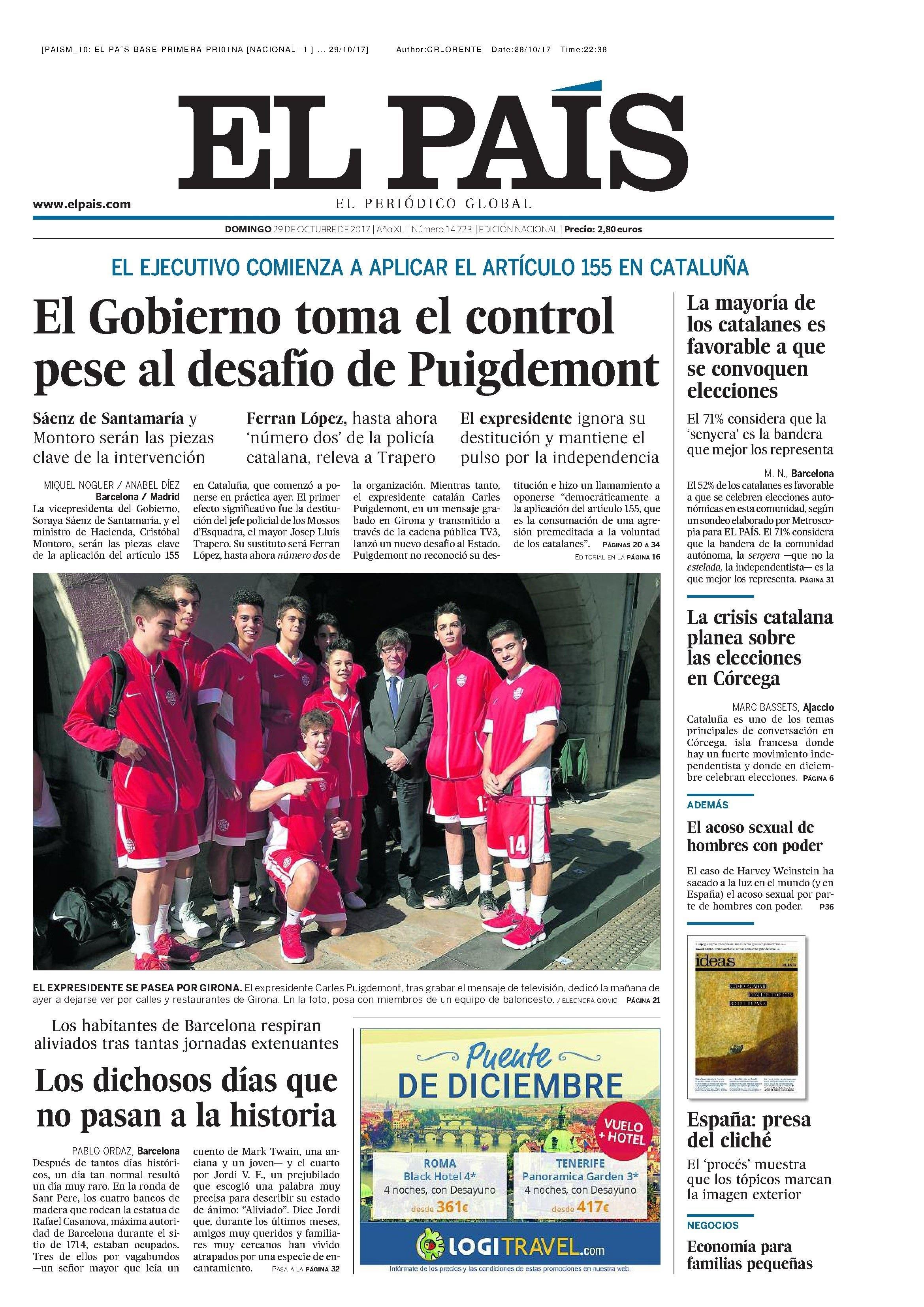 Portada El País 29 de octubre | EL PAÍS ep portadapais 29octubre