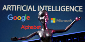 l illustration montre les logos de google microsoft et alphabet et les mots ai intelligence artificielle 