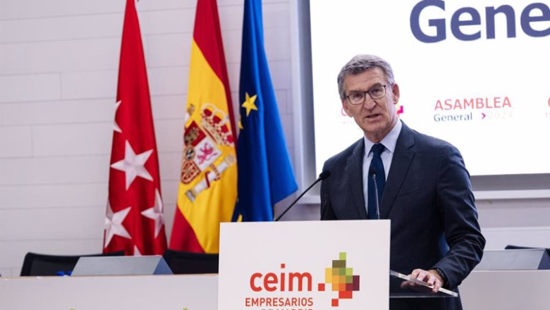 El presidente del Partido Popular, Alberto Núñez Feijóo, interviene durante la clausura de la Asamblea General de CEIM 2024, a 25 de junio de 2024, en Madrid (España). | Carlos Luján - Europa Press ep el presidente del partido popular alberto nunez feijoo interviene durante la clausura de la