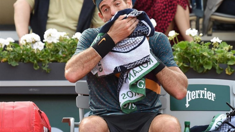 ep june 3 2019 - paris france the roland garros 2019 tennis tournament argentine tennis player juan martindel potro during the match with russian tennis player karen khachanov june 03 2019 france paris sergei vishnevskiikommersantcontacto
