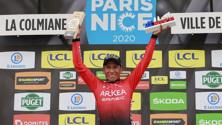 ep el ciclista colombiano nairo quintana celebra la victoria en la ultima etapa de la paris niza ep el ciclista colombiano nairo quintana celebra la victoria en la ultima etapa de la paris niza