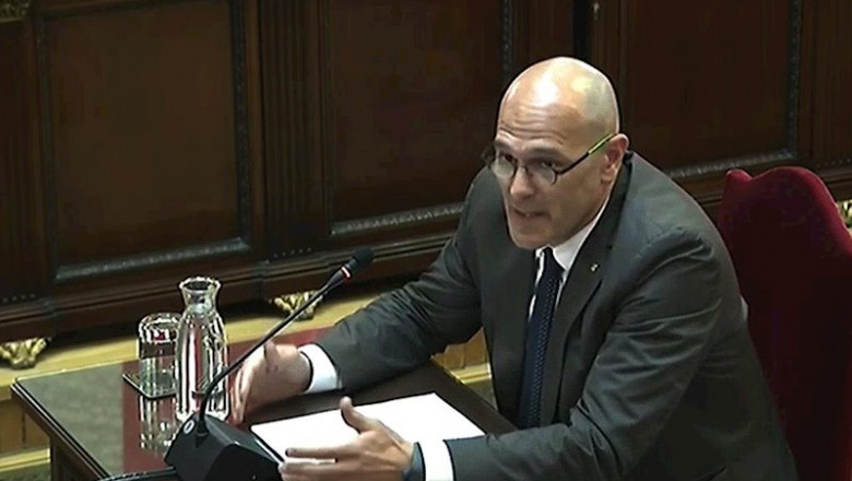 El exconsejero de Asuntos Exteriores de la Generalitat de Catalunya, Raül Romeva, durante su intervención ante el Tribunal Supremo, en la última jornada del juicio del procés. | SEÑAL DE TV DEL TRIBUNAL SUPREMO - Archivo ep el exconsejero de asuntos exteriores de la generalitat de catalunya raul romeva durante su