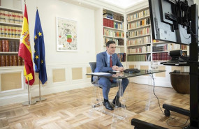 ep el presidente del gobierno pedro sanchez durante una videoconferencia en el palacio de la moncloa