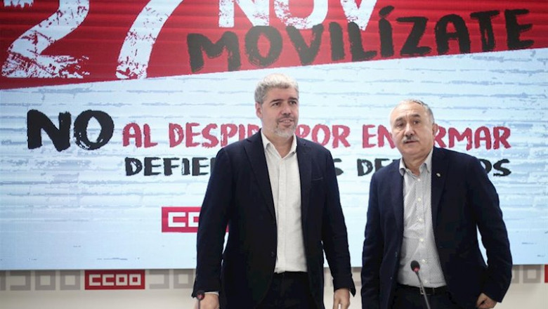 El secretario general de CC.OO, Unai Sordo, y el de UGT, Pepe Álvarez, en rueda de prensa el pasado 19 de noviembre de 2019. | Eduardo Parra - Europa Press - Archivo ep el secretario general de ccoo unai sordo y el de ugt pepe alvarez en rueda de prensa el pasado 19