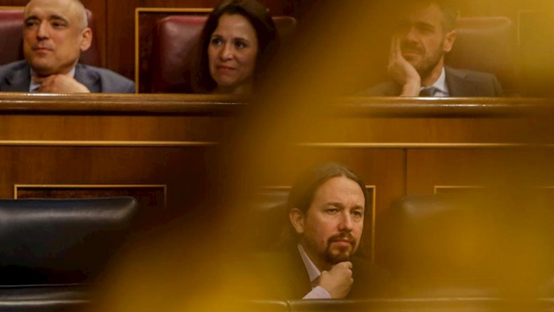 El vicepresidente segundo y ministro de Derechos Sociales y Agenda 2030, Pablo Iglesias, en su escaño del Congreso | Ricardo Rubio - Europa Press ep el vicepresidente segundo y ministro de derechos sociales y agenda 2030 pablo iglesias en su