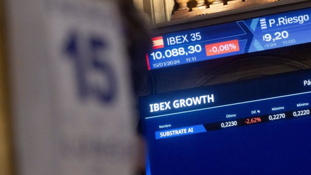 ep un panel del ibex 35 en el palacio de la bolsa de madrid a 15 de enero de 2024 en madrid espana