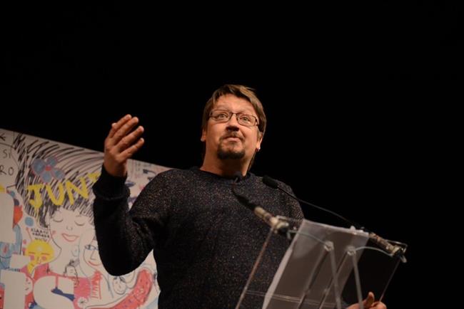 Xavier Domènech (EnComúPodem) en un acto en Manresa (Barcelona) | ENCOMÚPODEM ep xavier domnech encomupodem enactomanresa barcelona