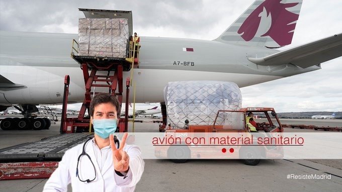 Foto de uno de los aviones procedentes de China con material sanitario comrprado por la Comunidad de Madrid | TWITTER ISABEL DÍAZ AYUSO ep foto de uno de los aviones procedentes de china con material sanitario comrprado por la comunidad