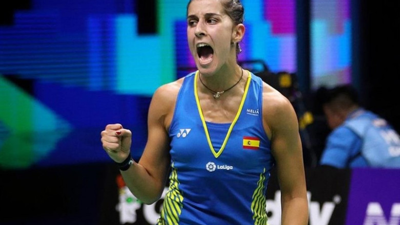 La española Carolina Marín celebra un punto en la final del Mundial de bádminton de 2018, celebrado en Nanjing (China). | COE - Archivo ep la espanola carolina marin celebra un punto en la final del mundial de badminton de 2018