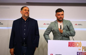 ep el lider de erc oriol junqueras y el portavoz del partido en el congreso gabriel rufian en rueda