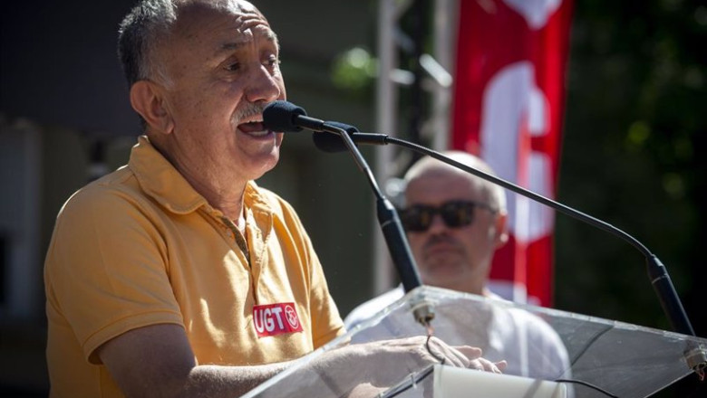 El secretario general de UGT, Pepe Álvarez, interviene durante un encuentro sindical estatal con negociadores y negociadoras bajo el lema 'Salarios o conflicto' | Juan Barbosa - Europa Press ep el secretario general de ugt pepe alvarez interviene durante un encuentro sindical estatal con