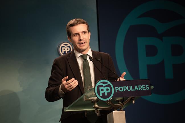El líder del PP, Pablo Casado, da un rueda de prensa tras conocerse que la juez. | Europa Press - Europa Press ep liderpp pablo casado daruedaprensaconocersela juez