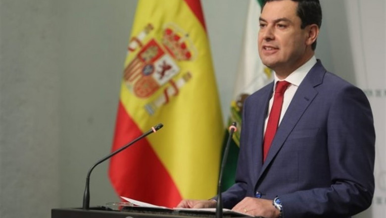 El presidente de la Junta de Andalucía, Juanma Moreno, en la rueda de prensa tras el Consejo de Gobierno andaluz. | JUNTA DE ANDALUCÍA (TWITTER) ep presidentela juntaandalucia juanma moreno enruedaprensaconsejogobierno andaluz