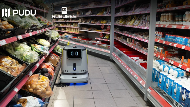 The PUDU CC1 cleaning robot in operation at a Denner supermarket in Switzerland. image1 20260609142506