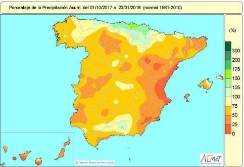 Distribución de lluvias en España hasta el 23 de enero de 2018 | AEMET ep distribucionlluviasespana23enero2018