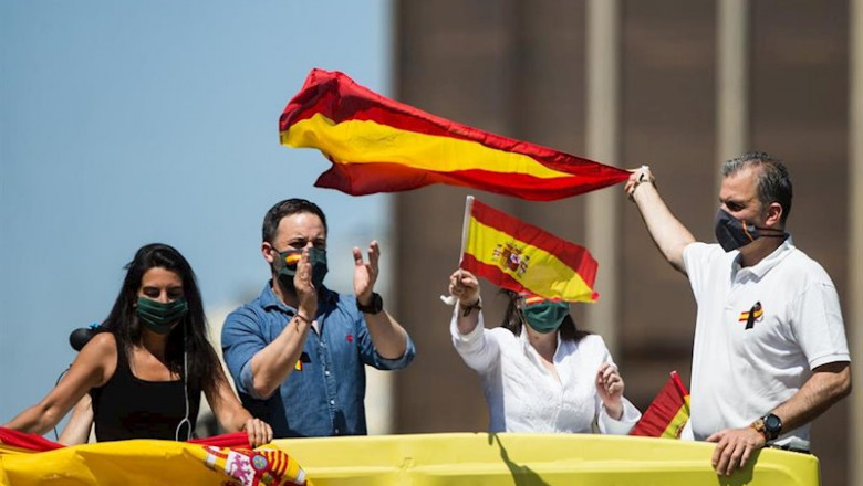 ep el lider de vox santiago abascal durante la manifestacion en coche convocada por su partido