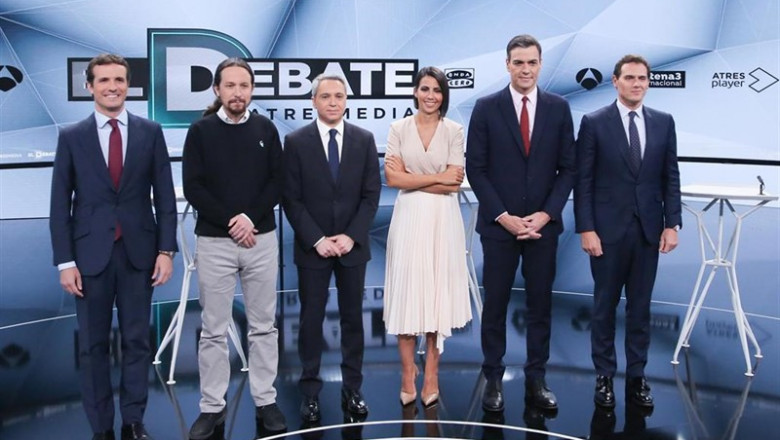 Los candidatos, junto a Vicente Vallés y Ana Pastor | Ricardo Rubio - Europa Press ep atresmedia organiza debate decisivo enque participanliderespsoe pp unidasy ciudadanos