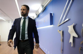 ep el presidente de vox santiago abascal a su llegada a la rueda de prensa tras su reunion con el