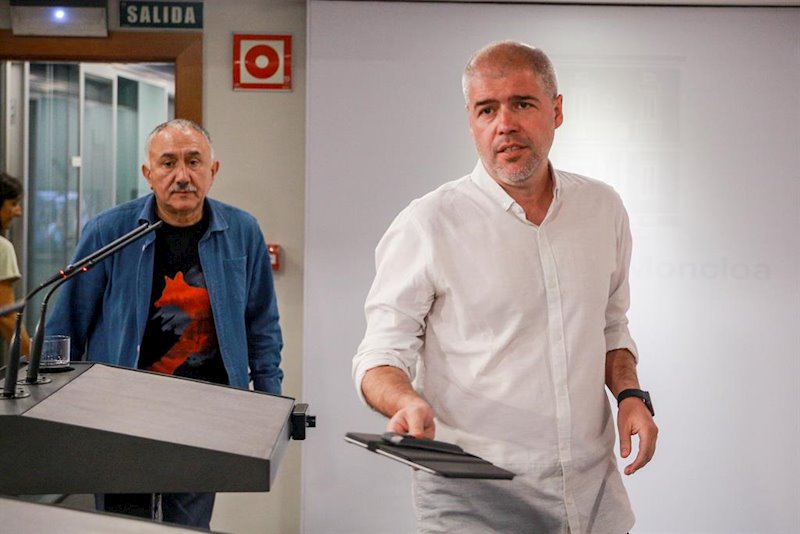 ep i-d el secretario general de la ugt jose alvarez y el secretario general de ccoo unai sordo