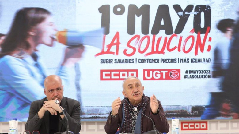 ep los secretarios generales de ccoo y ugt unai sordo i y pepe alvarez d ofrecen una rueda de prensa