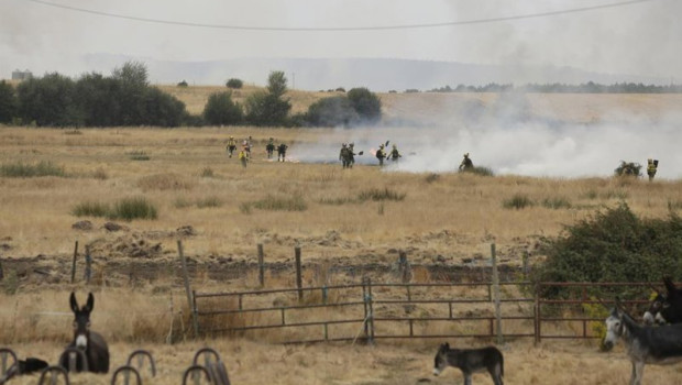 ep varios bomberos tratan de extinguir un fuego