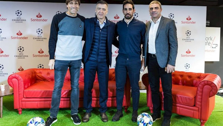 Manolo Sanchís, Julio Salinas, Milinko Pantic y Vicente Rodríguez en la tertulia del Santander UCL Talks | SANTANDER ep manolo sanchis julio salinas milinko pantic y vicente rodriguez en la tertulia del santander ucl