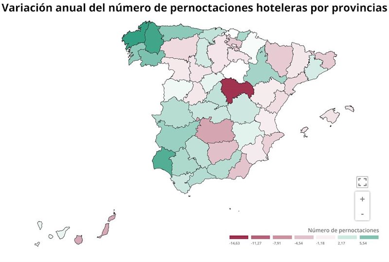 ep variacion anual del numero de pernoctaciones hoteleras por provincias septiembre de 2019 ine