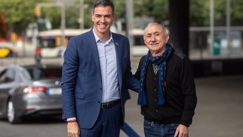 El presidente del Gobierno, Pedro Sánchez (i), y el secretario general de UGT, Pepe Álvarez (d) | Lorena Sopêna - Europa Press ep el presidente del gobierno pedro sanchez i y el secretario general de ugt pepe alvarez d