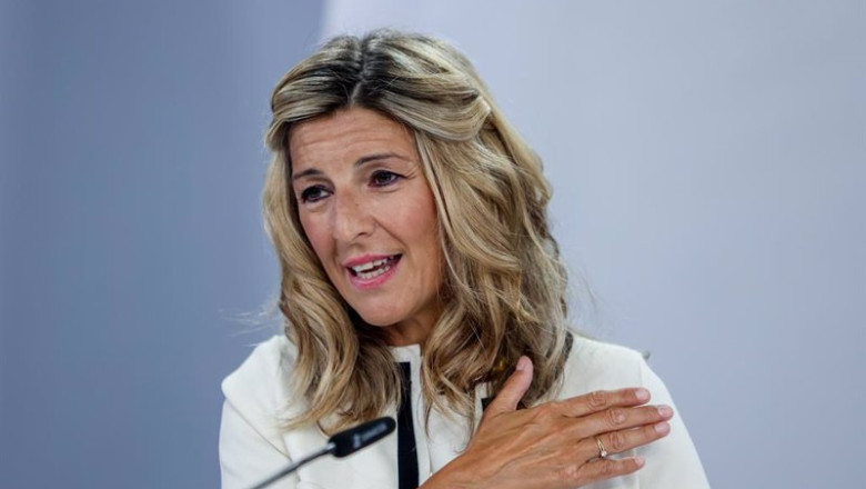 ep la ministra de trabajo yolanda diaz en una rueda de prensa en la moncloa a 6 de septiembre de