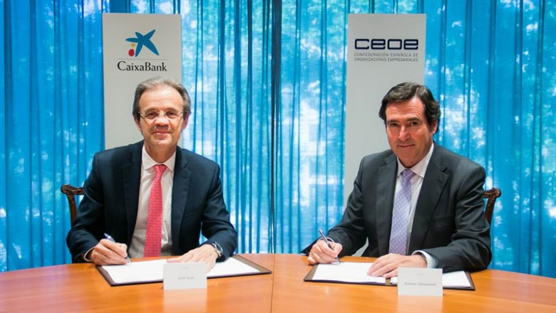 Jordi Gual (CaixaBank) y Antonio Garamendi (CEOE) | CAIXABANK ep economiafinanzas- caixabankceoe firmanlineafinanciacionempresas20000 millones2019-2020