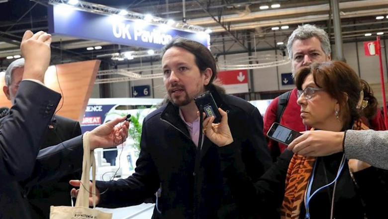 El secretario general de Unidas Podemos, Pablo Iglesias, atiende a los medios de comunicación a su llegada a la Conferencia de Naciones Unidas sobre el Cambio Climático (COP25), en Madrid (España), a 2 de diciembre de 2019. | Jesús Hellín - Europa Press ep el secretario general de unidas podemos pablo iglesias atiende a los medios de comunicacion a su