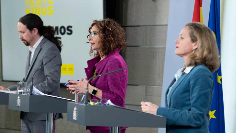 Pablo Iglesias, María Jesús Moneto y Nadia Calviño pablo iglesias, maría jesús moneto y nadia calviño consejo ministros