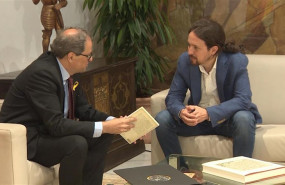 ep el presidente del govern quim torra y el secretario general de podemos pablo iglesias reunidos en