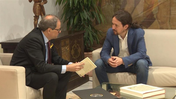 ep el presidente del govern quim torra y el secretario general de podemos pablo iglesias reunidos en