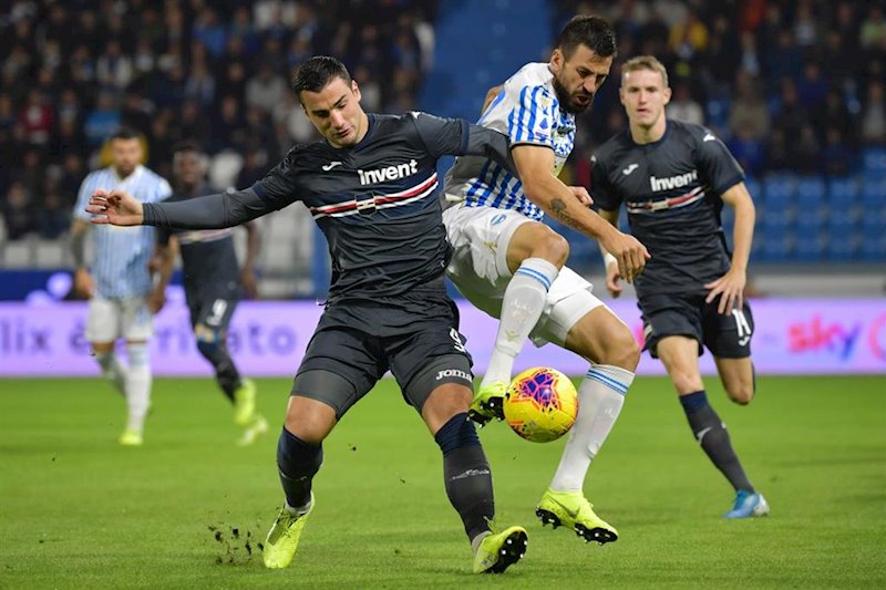 ep nenad tomovic y federico bonazzoli en el spal-sampdoria de la serie a