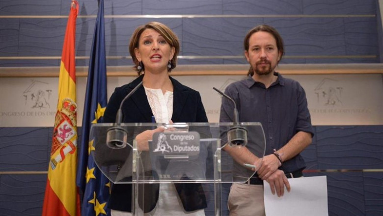 Yolanda Díaz y Pablo Iglesias, en una rueda de prensa en el Congreso | EN MAREA - Archivo ep yolanda diazpablo iglesias enruedaprensacongreso 20190808191509