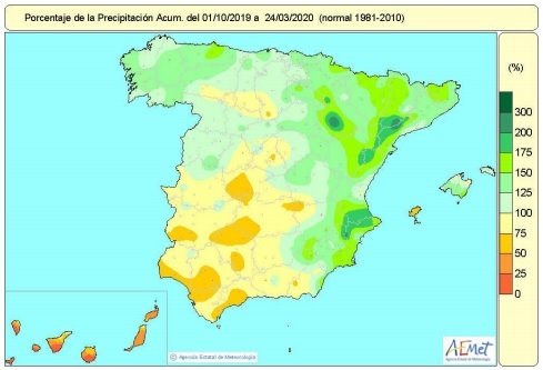 ep distribucion de las lluvias acumuladas en espana desde el 1 de octubre de 2019 hasta el 24 de