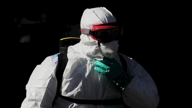 Spanish soldier tasked with disinfection | Eduardo Parra - Europa Press ep un militar de la ume totalmente protegido minutos antes de que de comienzo las labores de