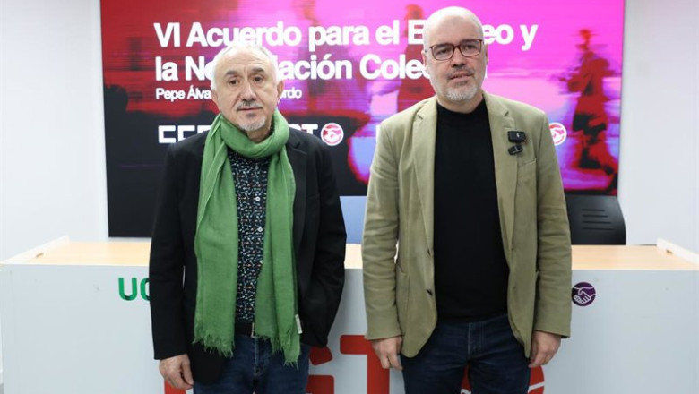 ep los secretarios generales de ccoo y ugt unai sordo y pepe alvarez durante una rueda de prensa en