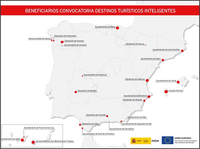 Mapa de entidades beneficiarias de convocatoria destinos inteligentes | RED.ES ep mapaentidades beneficiariasconvocatoria destinos inteligentes