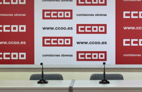 ep archivo   sede de ccoo sala de rueda de prensa de comisiones obreras logo de ccoo
